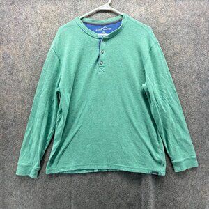 Eddie Bauer Henley Shirt Mens XL Green Long Sleeve Pullover Cotton  Extra Large